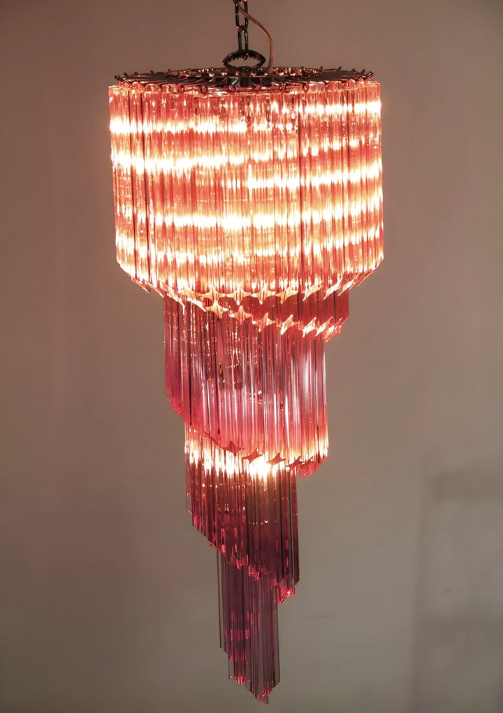 Reninelle lampadario a spirale con prismi rosa stratificati