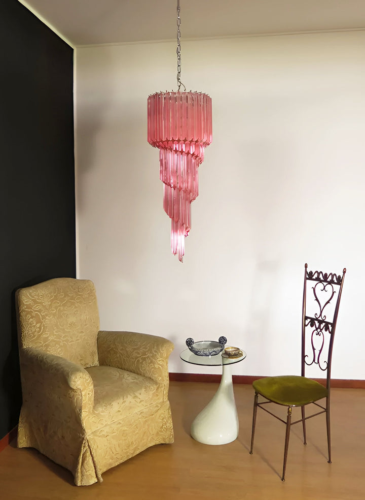 Reninelle lampadario a spirale con prismi rosa stratificati
