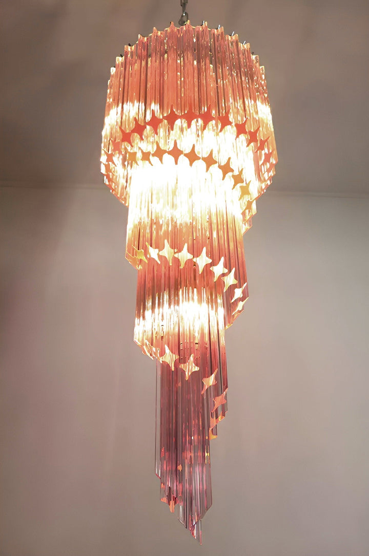 Reninelle lampadario a spirale con prismi rosa stratificati