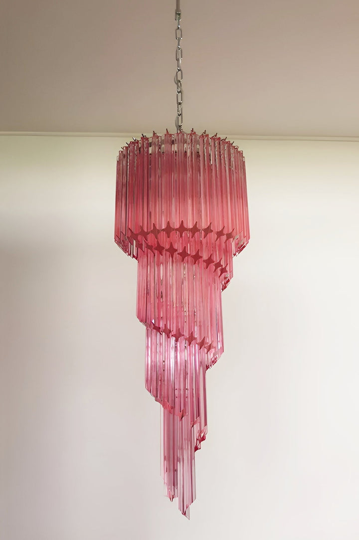 Reninelle lampadario a spirale con prismi rosa stratificati