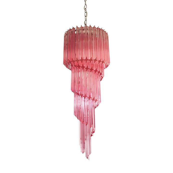 Reninelle lampadario a spirale con prismi rosa stratificati