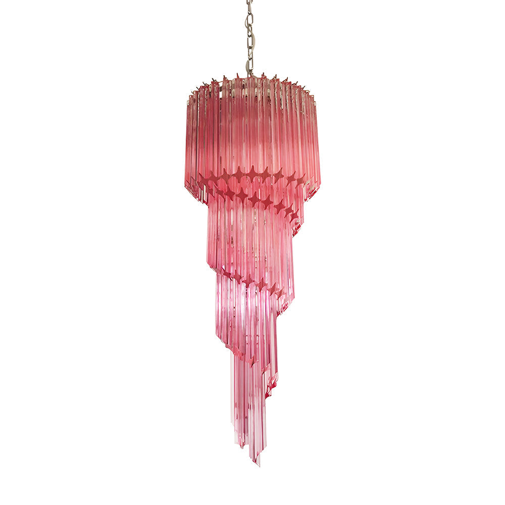 Reninelle lampadario a spirale con prismi rosa stratificati