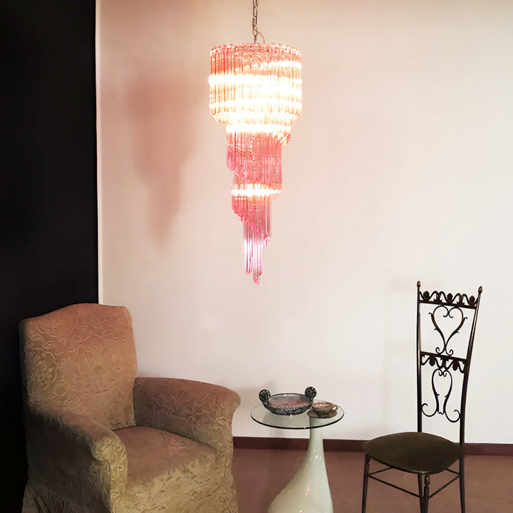 Reninelle lampadario a spirale con prismi rosa stratificati
