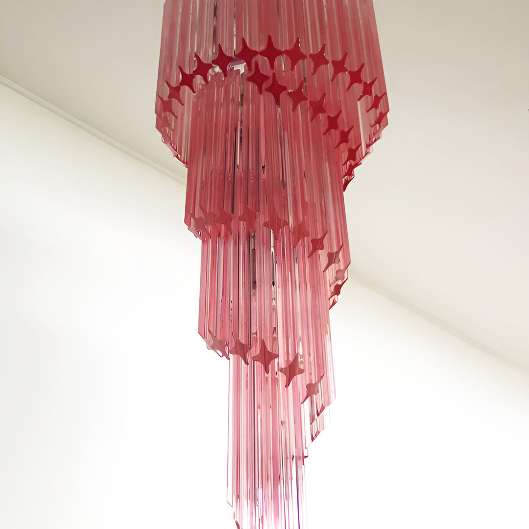 Reninelle lampadario a spirale con prismi rosa stratificati
