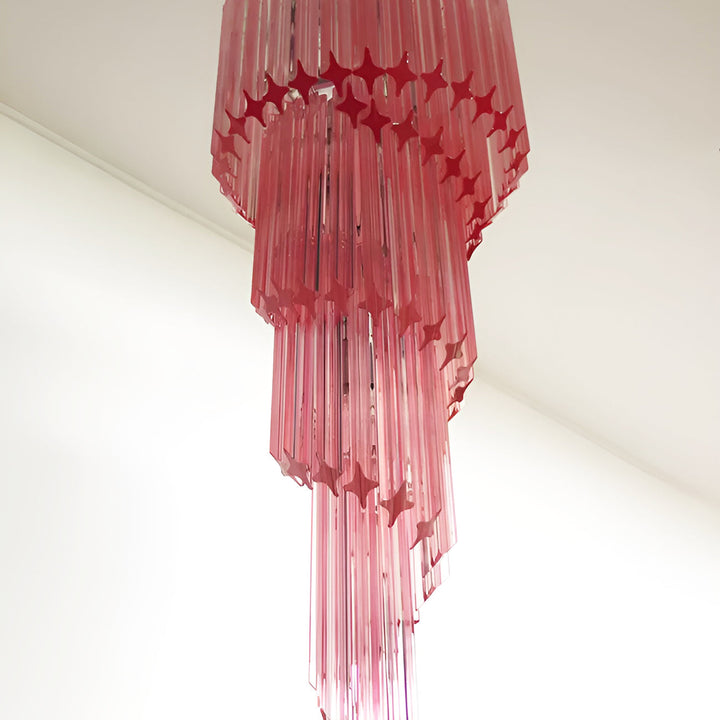 Reninelle lampadario a spirale con prismi rosa stratificati