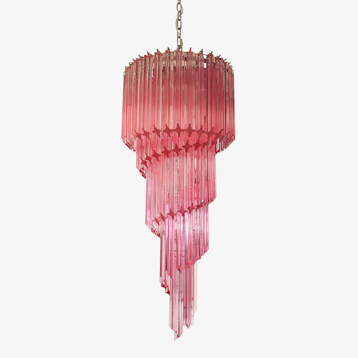 Reninelle lampadario a spirale con prismi rosa stratificati
