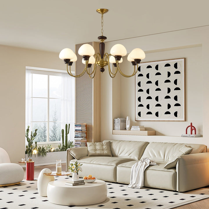 Rinivelle lampadario Braccio ottone Stelo legno Paralume a Fungo classico