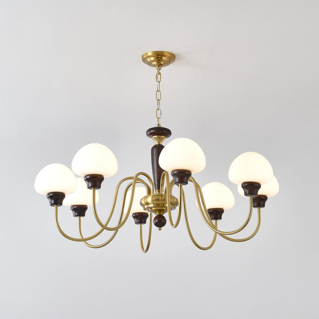 Rinivelle lampadario Braccio ottone Stelo legno Paralume a Fungo classico