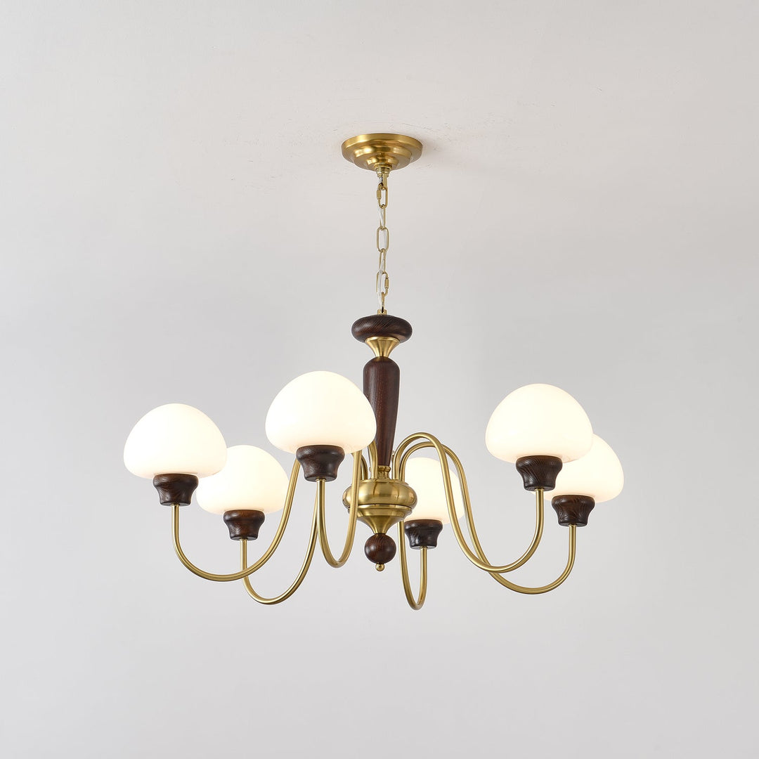 Rinivelle lampadario Braccio ottone Stelo legno Paralume a Fungo classico