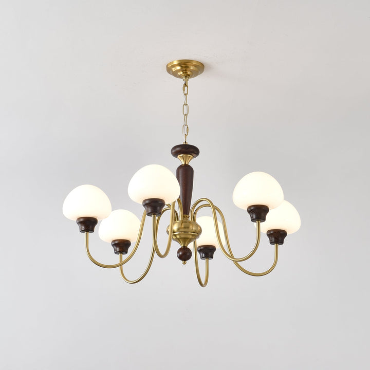 Rinivelle lampadario Braccio ottone Stelo legno Paralume a Fungo classico