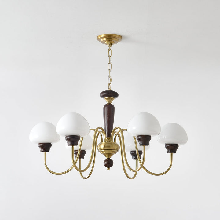 Rinivelle lampadario Braccio ottone Stelo legno Paralume a Fungo classico