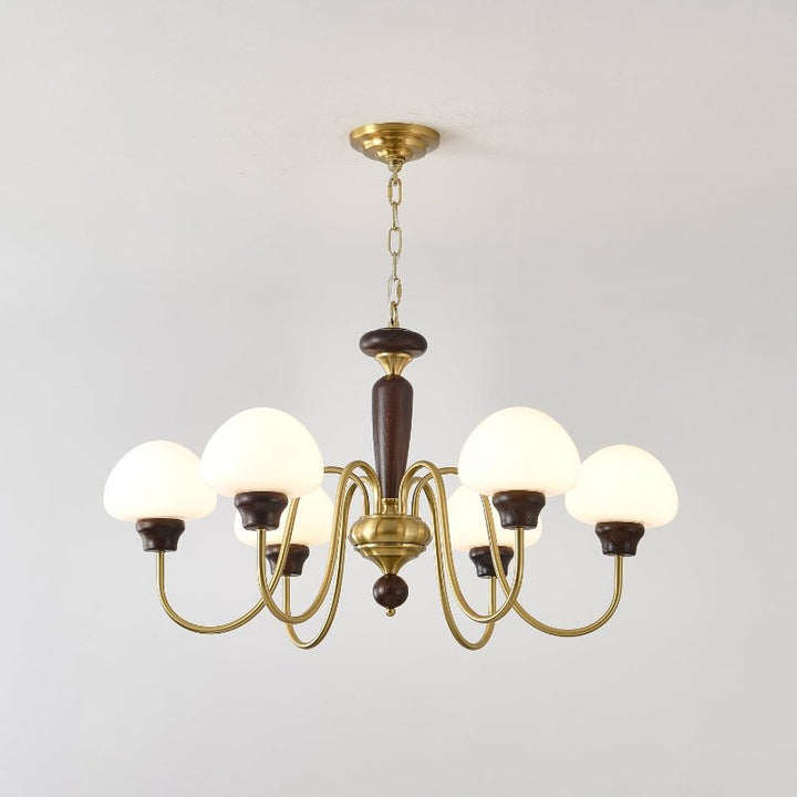Rinivelle lampadario Braccio ottone Stelo legno Paralume a Fungo classico