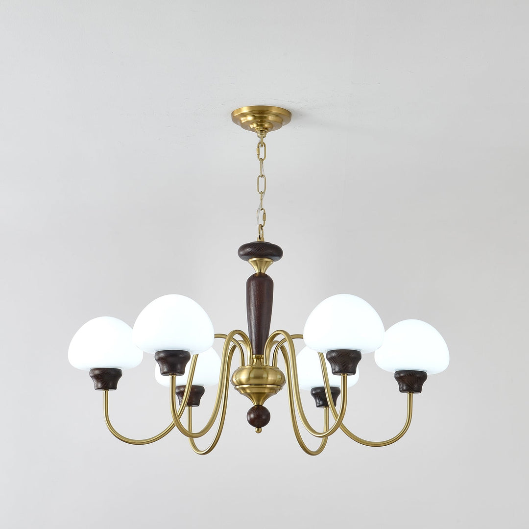 Rinivelle lampadario Braccio ottone Stelo legno Paralume a Fungo classico