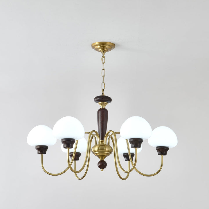 Rinivelle lampadario Braccio ottone Stelo legno Paralume a Fungo classico