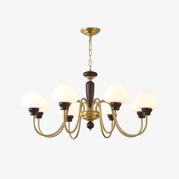 Rinivelle lampadario Braccio ottone Stelo legno Paralume a Fungo classico