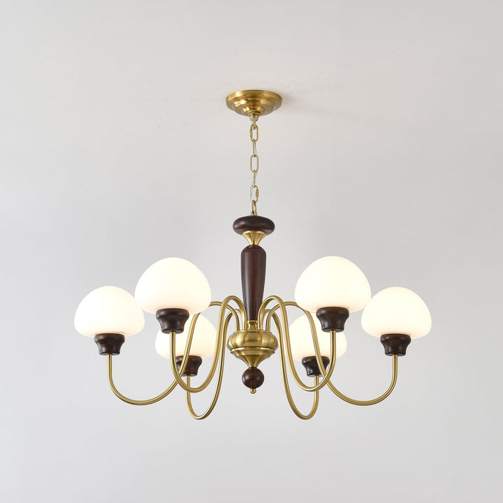 Rinivelle lampadario Braccio ottone Stelo legno Paralume a Fungo classico
