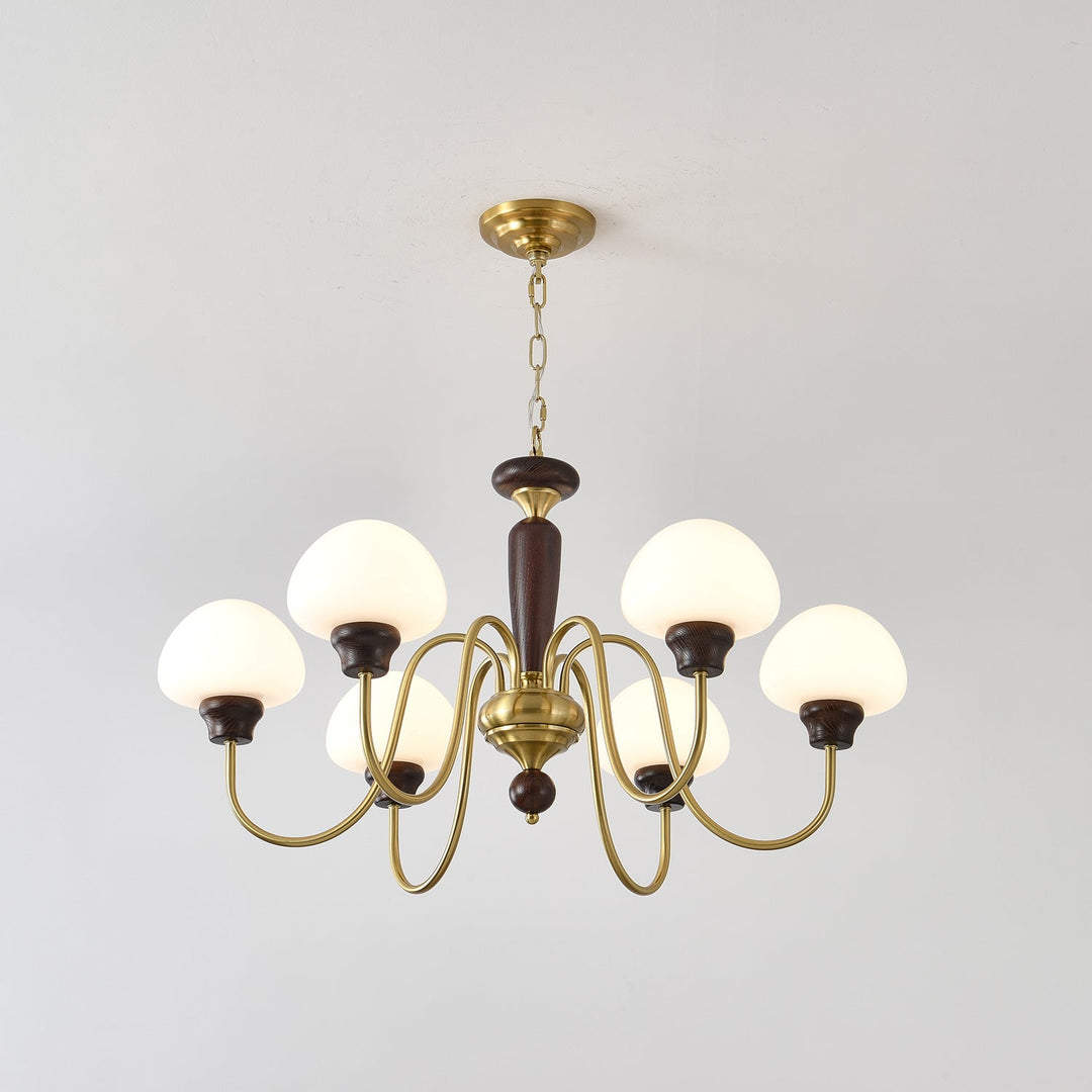 Rinivelle lampadario Braccio ottone Stelo legno Paralume a Fungo classico