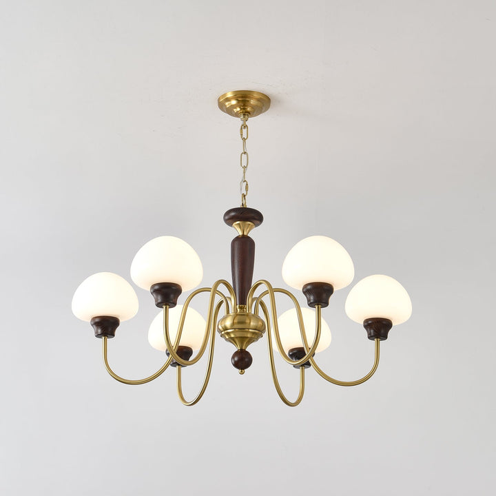 Rinivelle lampadario Braccio ottone Stelo legno Paralume a Fungo classico