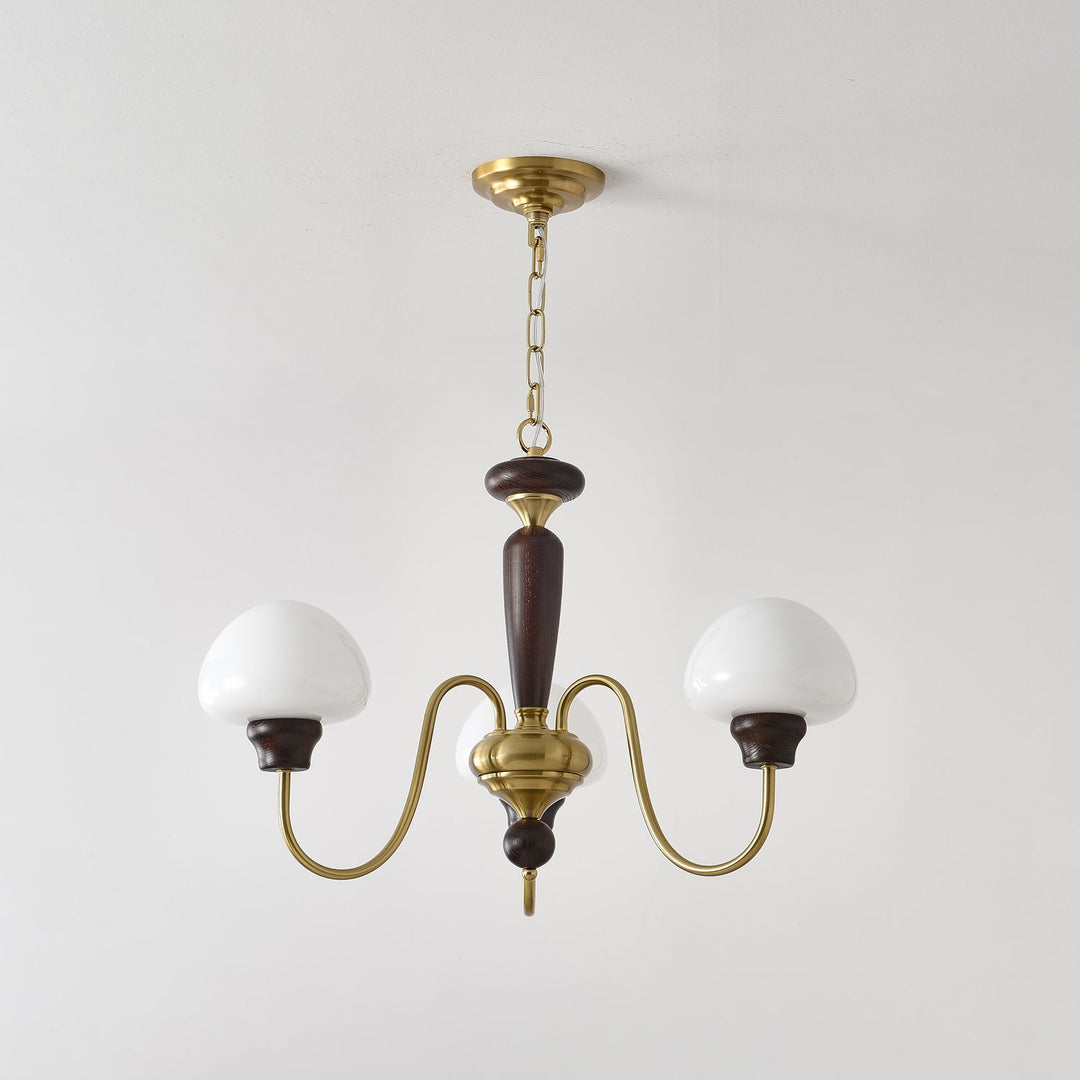 Rinivelle lampadario Braccio ottone Stelo legno Paralume a Fungo classico