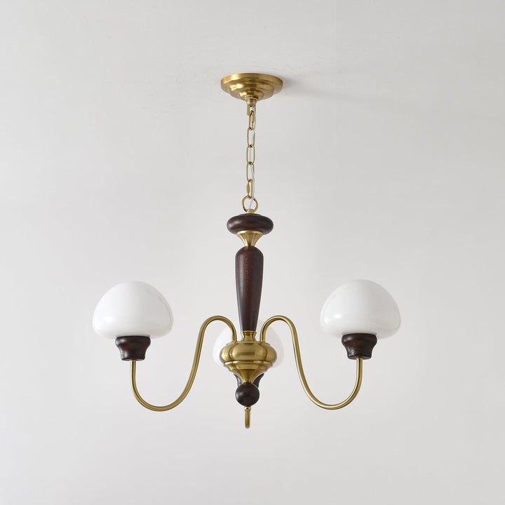 Rinivelle lampadario Braccio ottone Stelo legno Paralume a Fungo classico