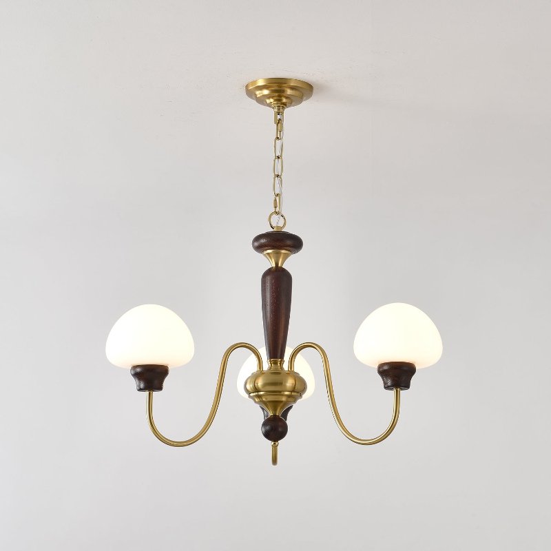 Rinivelle lampadario Braccio ottone Stelo legno Paralume a Fungo classico