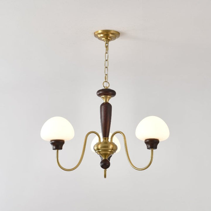 Rinivelle lampadario Braccio ottone Stelo legno Paralume a Fungo classico