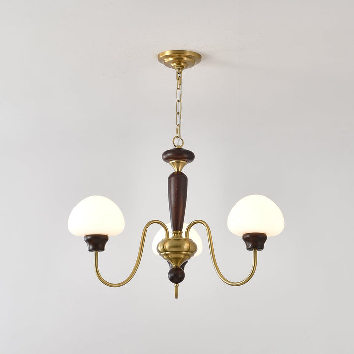 Rinivelle lampadario Braccio ottone Stelo legno Paralume a Fungo classico