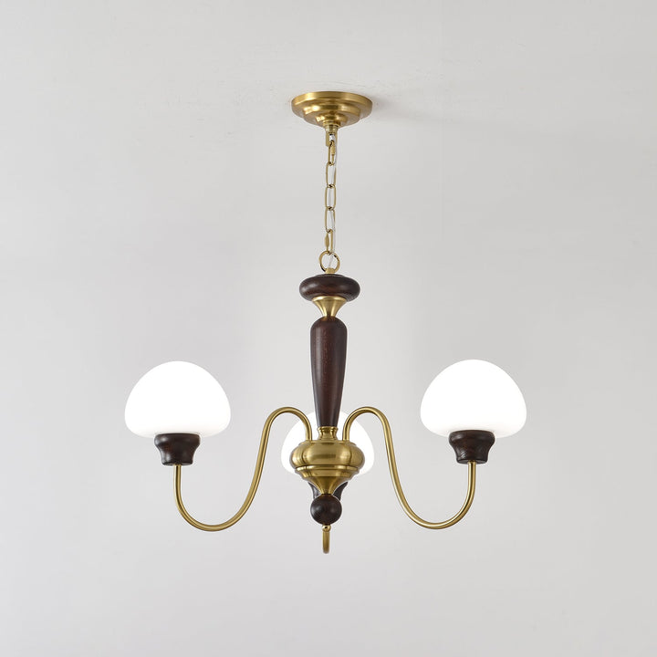 Rinivelle lampadario Braccio ottone Stelo legno Paralume a Fungo classico