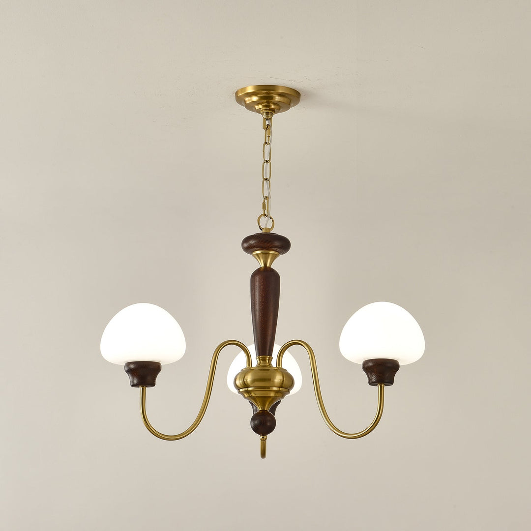 Rinivelle lampadario Braccio ottone Stelo legno Paralume a Fungo classico