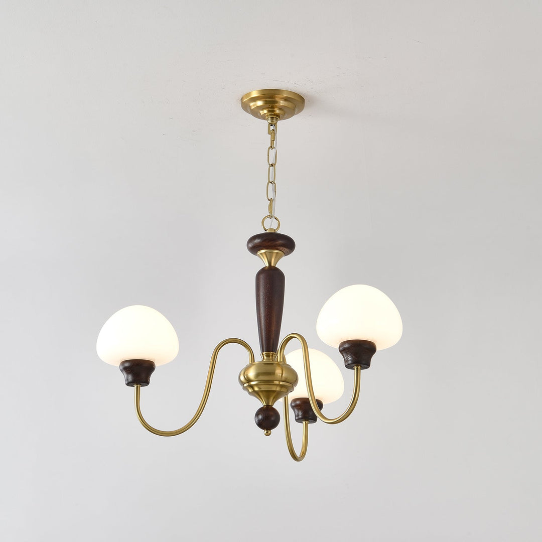 Rinivelle lampadario Braccio ottone Stelo legno Paralume a Fungo classico