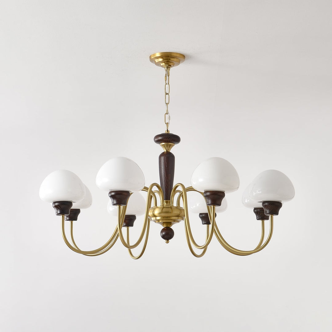 Rinivelle lampadario Braccio ottone Stelo legno Paralume a Fungo classico