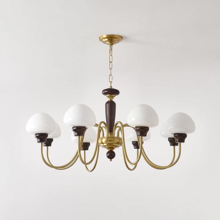 Rinivelle lampadario Braccio ottone Stelo legno Paralume a Fungo classico