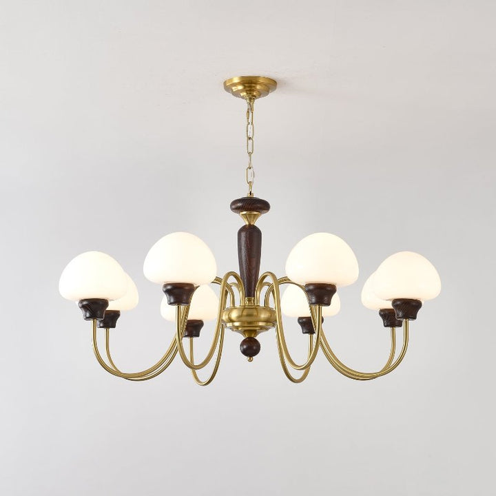 Rinivelle lampadario Braccio ottone Stelo legno Paralume a Fungo classico