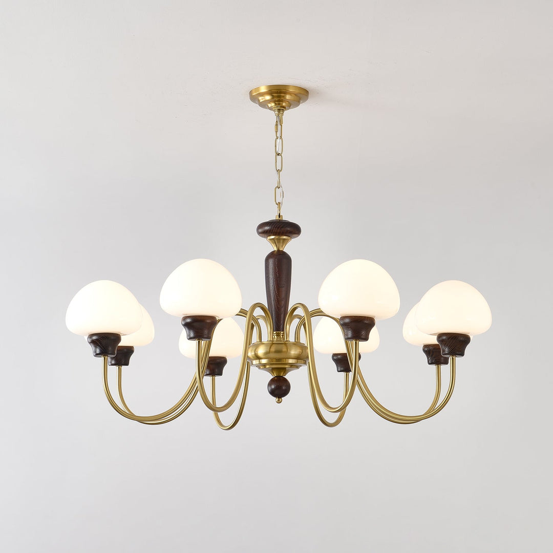 Rinivelle lampadario Braccio ottone Stelo legno Paralume a Fungo classico