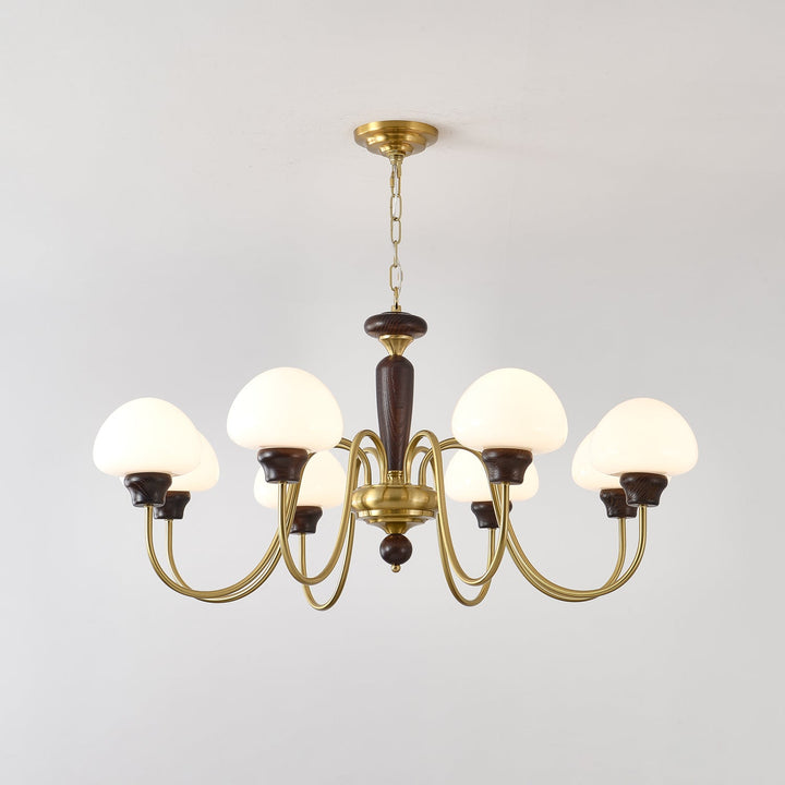 Rinivelle lampadario Braccio ottone Stelo legno Paralume a Fungo classico