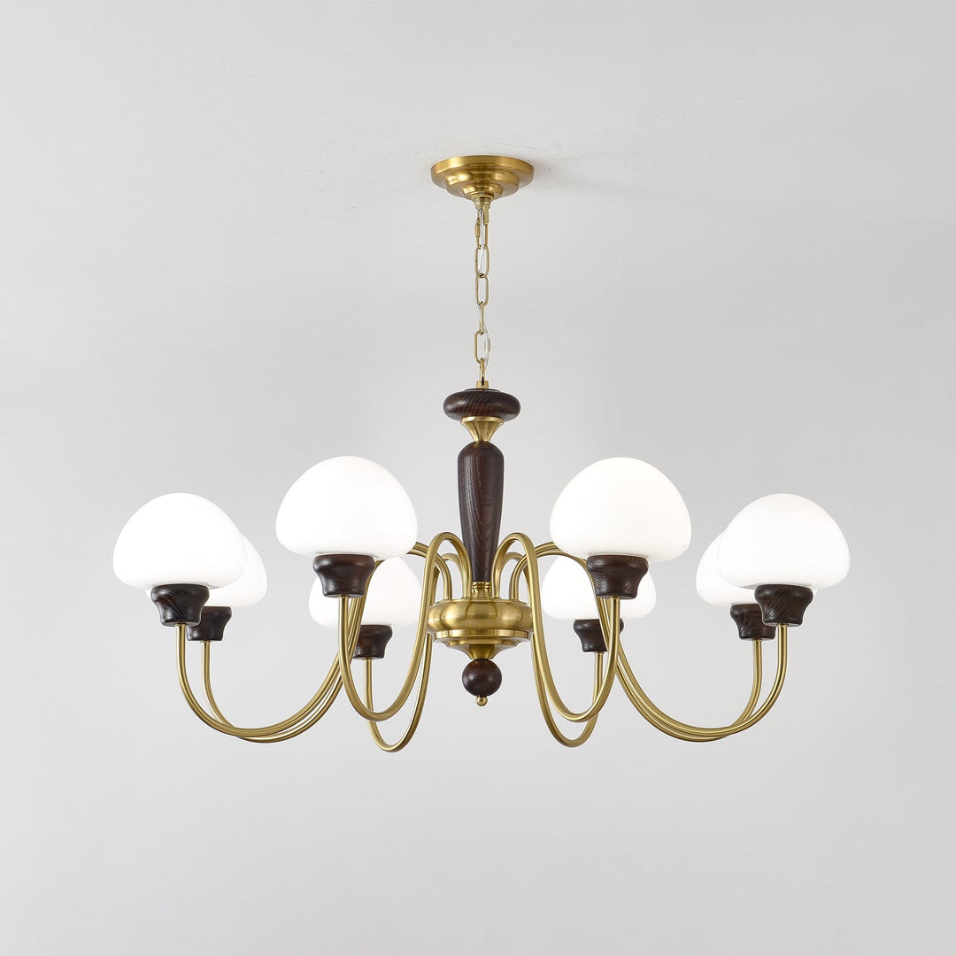 Rinivelle lampadario Braccio ottone Stelo legno Paralume a Fungo classico