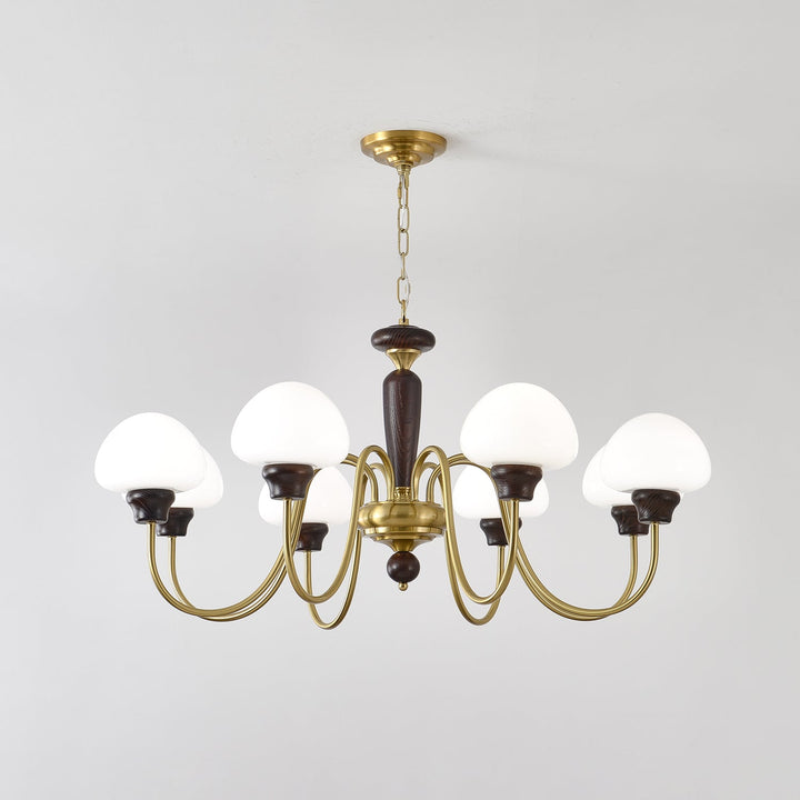 Rinivelle lampadario Braccio ottone Stelo legno Paralume a Fungo classico