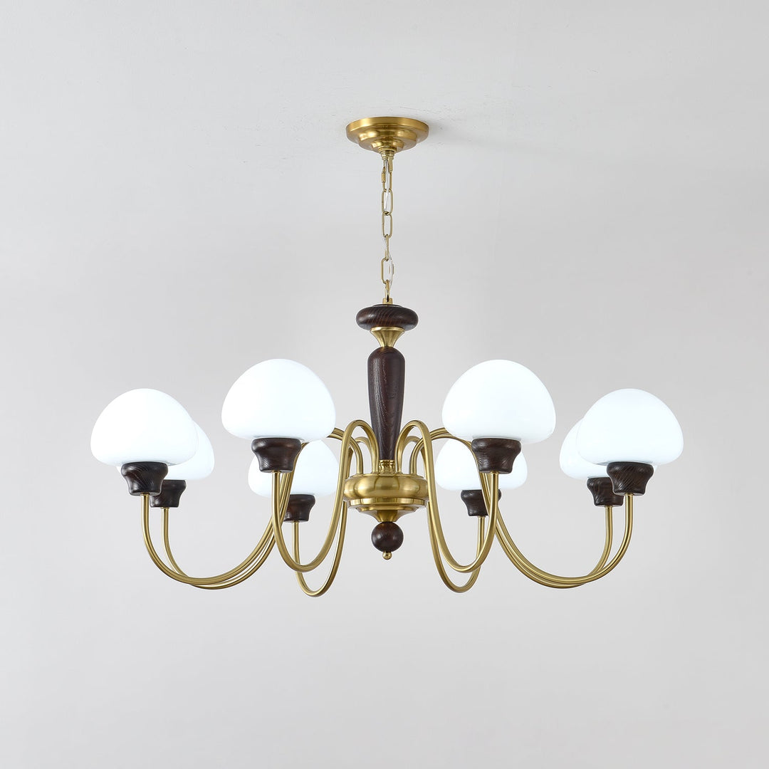 Rinivelle lampadario Braccio ottone Stelo legno Paralume a Fungo classico