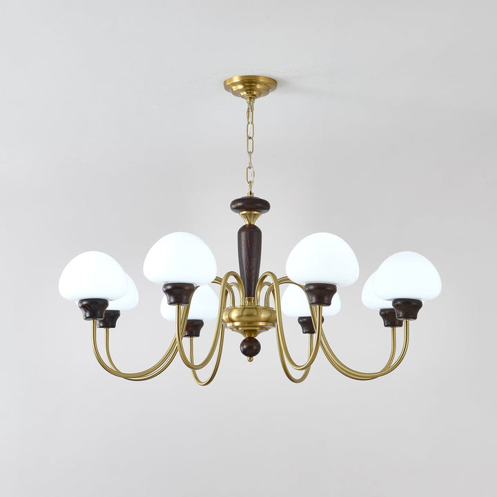 Rinivelle lampadario Braccio ottone Stelo legno Paralume a Fungo classico