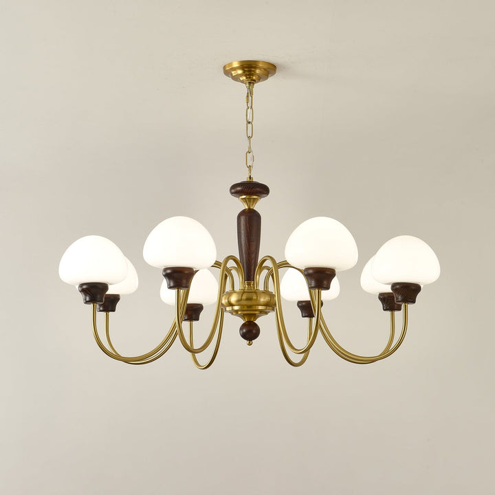 Rinivelle lampadario Braccio ottone Stelo legno Paralume a Fungo classico
