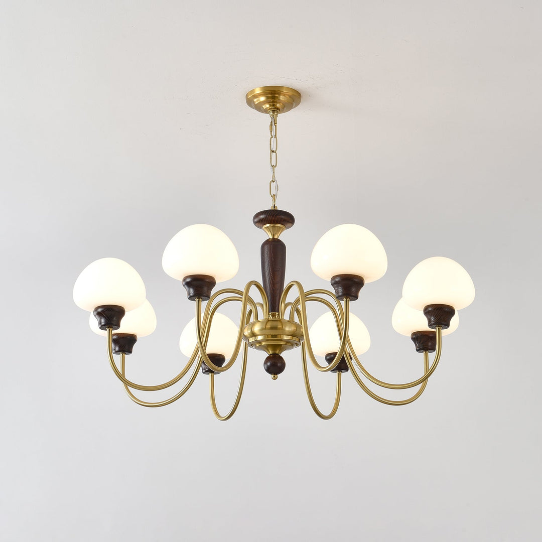 Rinivelle lampadario Braccio ottone Stelo legno Paralume a Fungo classico