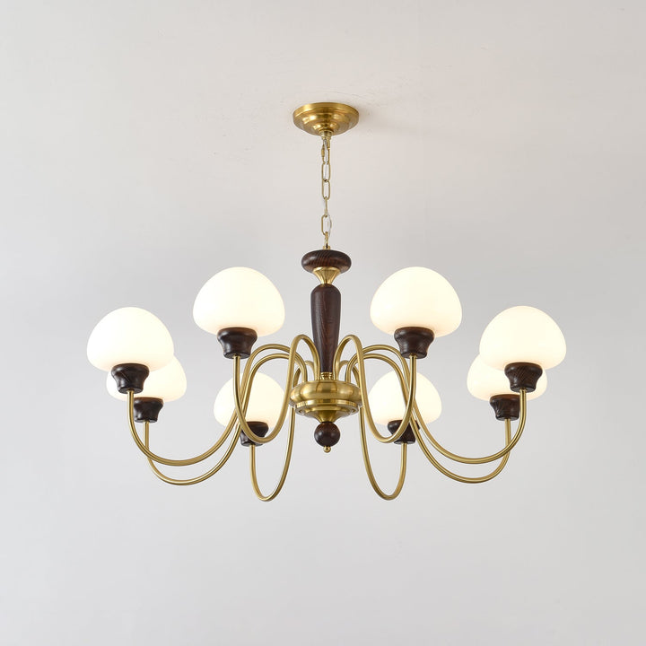 Rinivelle lampadario Braccio ottone Stelo legno Paralume a Fungo classico