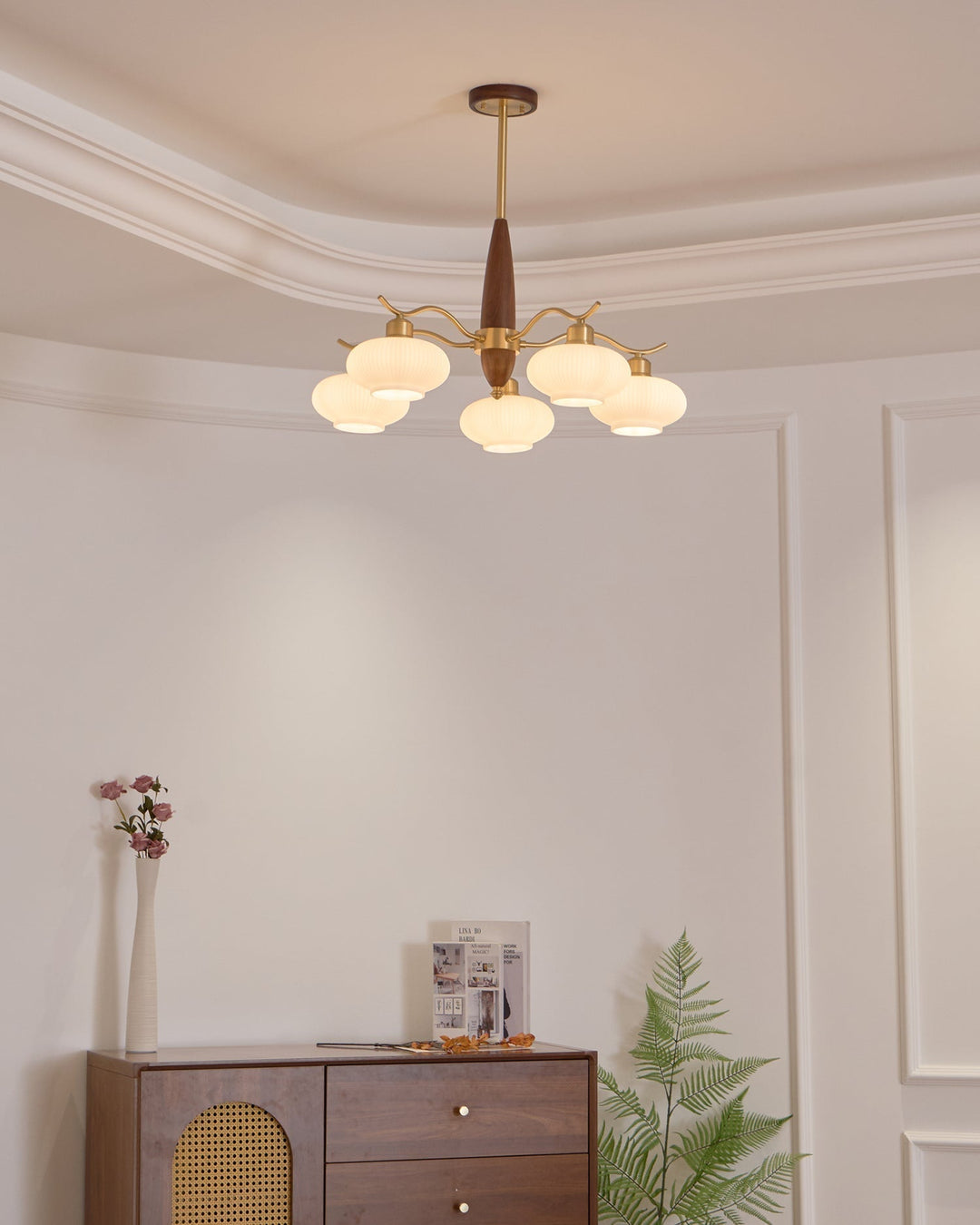 Cavien lampadario in ottone e Noce