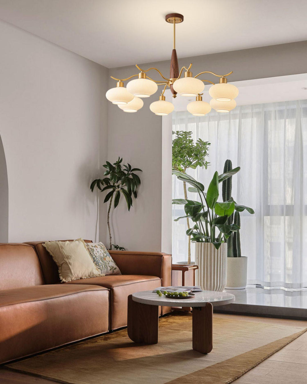 Cavien lampadario in ottone e Noce