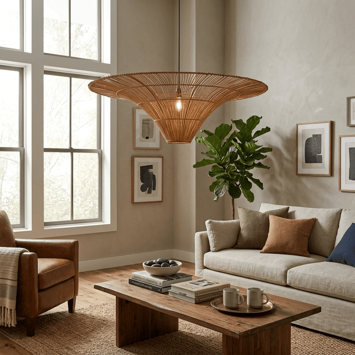 Lampada a sospensione in rattan