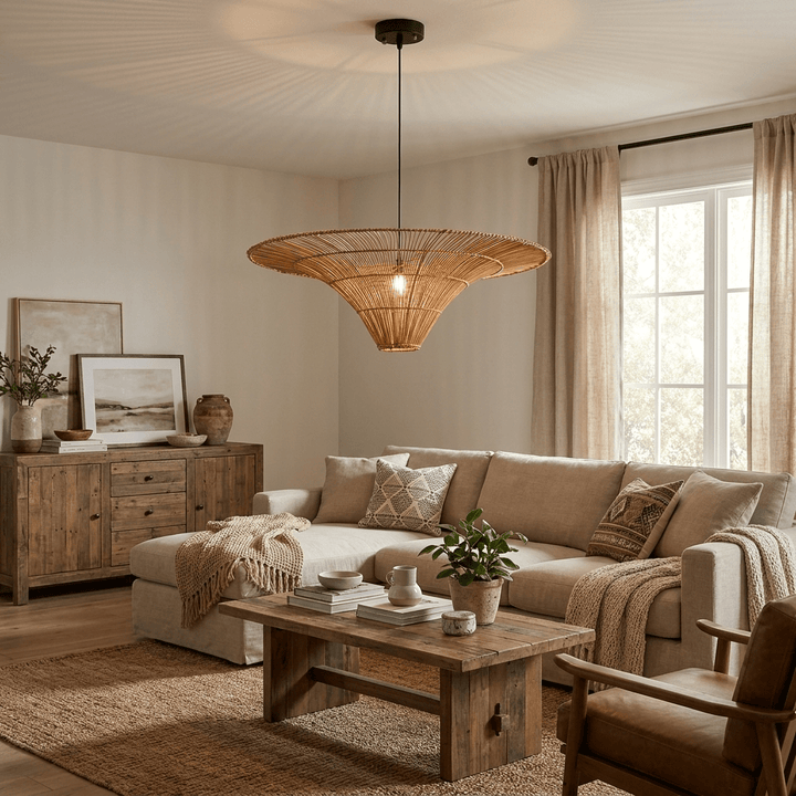 Lampada a sospensione in rattan