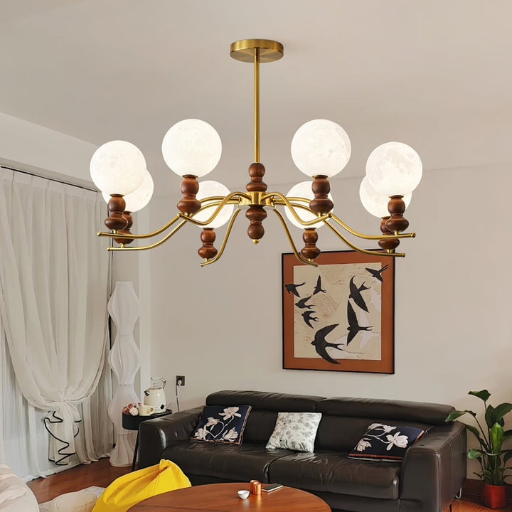 Riniena lampadario in ottone e legno con globo classico