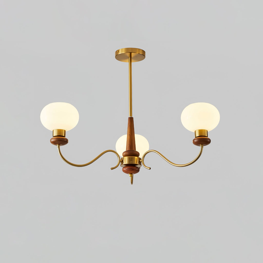 Riniena lampadario in ottone e legno con globo classico