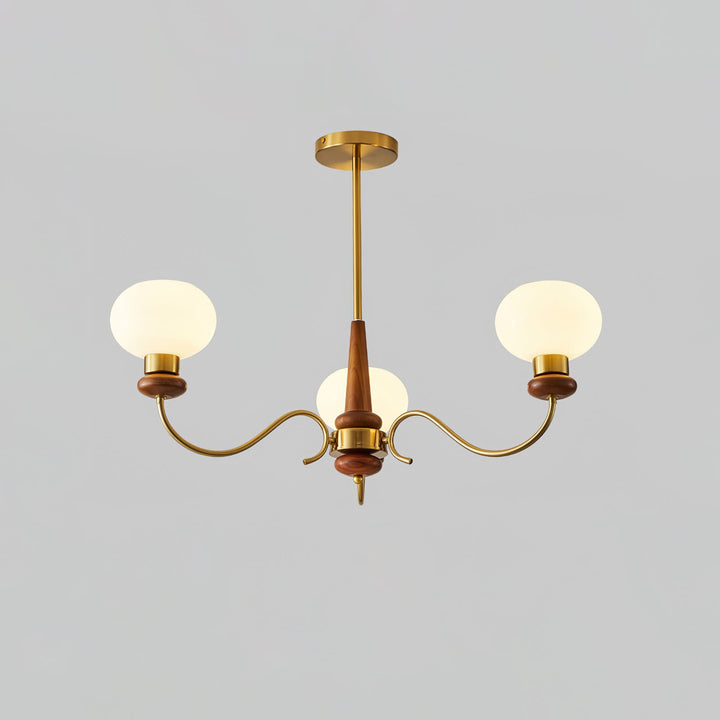 Riniena lampadario in ottone e legno con globo classico