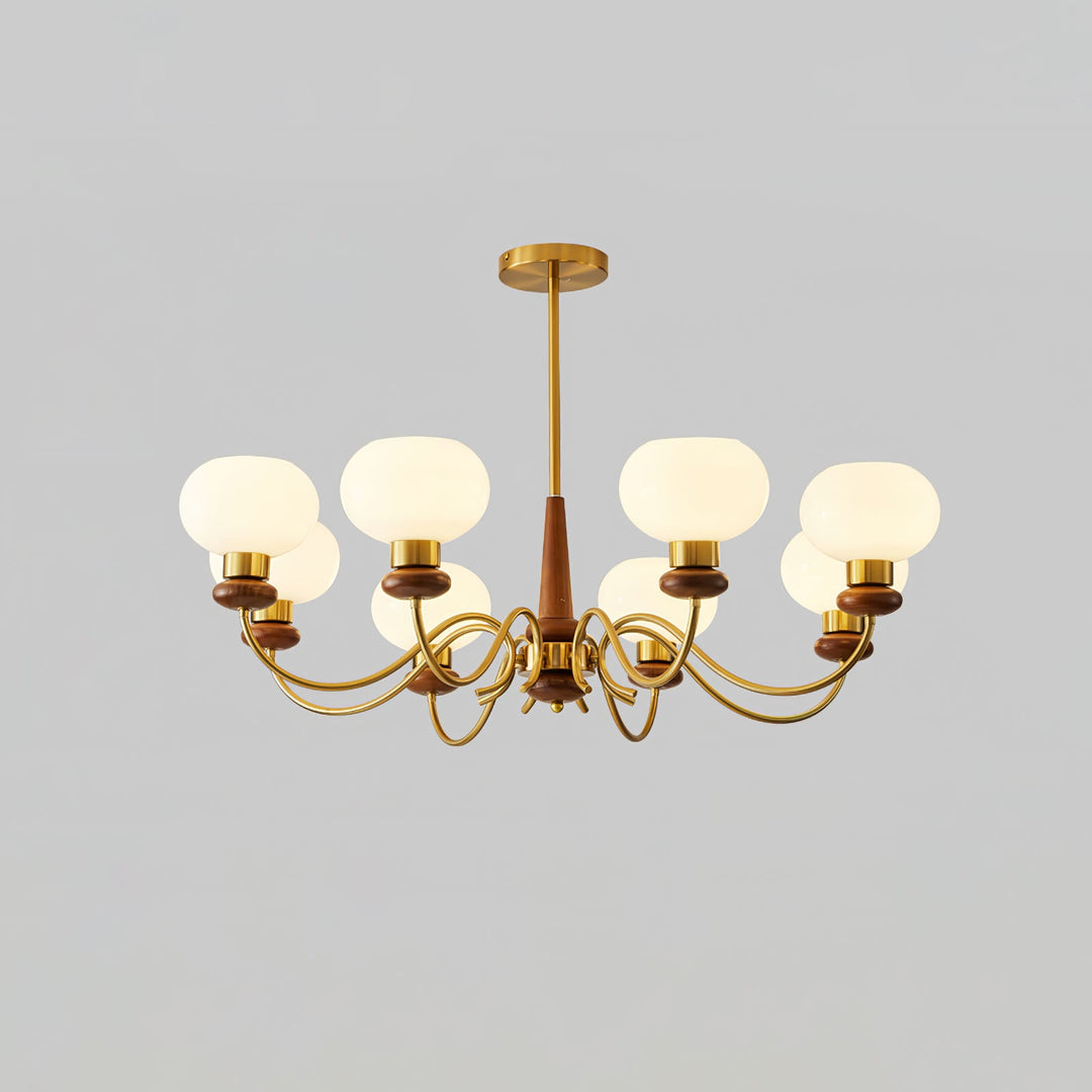 Riniena lampadario in ottone e legno con globo classico